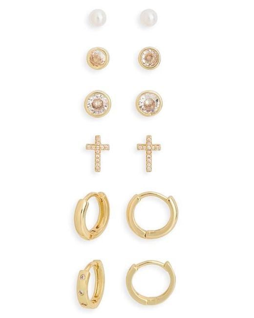 Leith White Set Of 6 Assorted Stud & Hoop Earrings