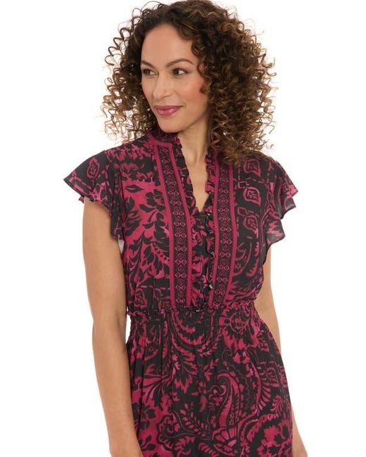 London Times Purple Ruffle Flutter Sleeve Tiered Maxi Dress