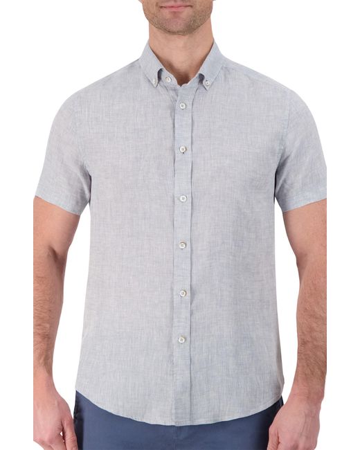 Report Collection Short Sleeve Linen Shirt in Gray for Men | Lyst