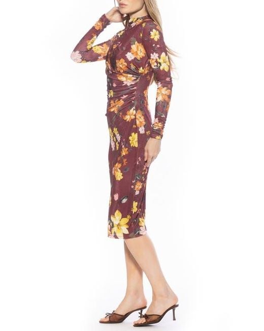 Alexia Admor Red Kim Bodycon Long Sleeve Midi Dress