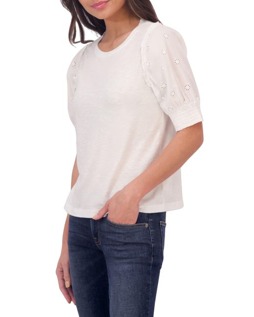 Lucky Brand White Eyelet Puff Sleeve Top