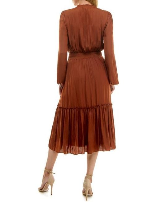 Socialite Brown Long Sleeve Tiered Midi Dress