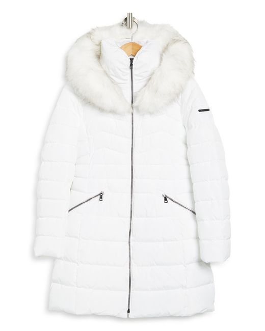 Laundry by Shelli Segal Faux Fur Hooded Puffer Jacket In Real White At