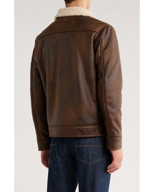 Rainforest Brown Faux Shearling Lined Aviator Jacket for men