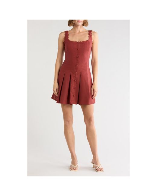 Lush Red Button Pleated Minidress