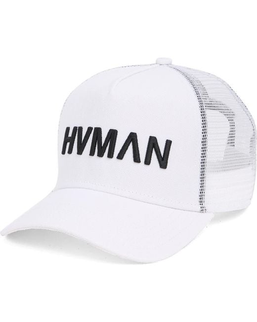 HVMAN White Mesh Trucker Cap for men
