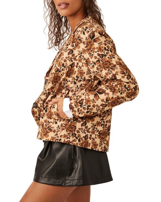 Free People Brown Cali Floral Print Boxy Single Breasted Blazer