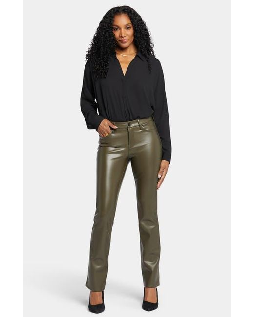 NYDJ Green Marilyn Faux Leather Straight Leg Pants