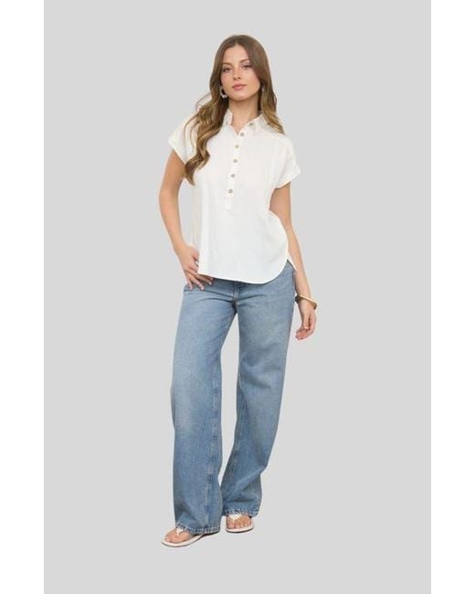 Blu Pepper White Collared Gauze Top