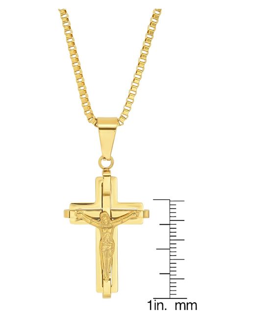 HMY Jewelry Metallic Mens' 18k Gold Plate Stainless Steel Crucifix Pendant Necklace for men