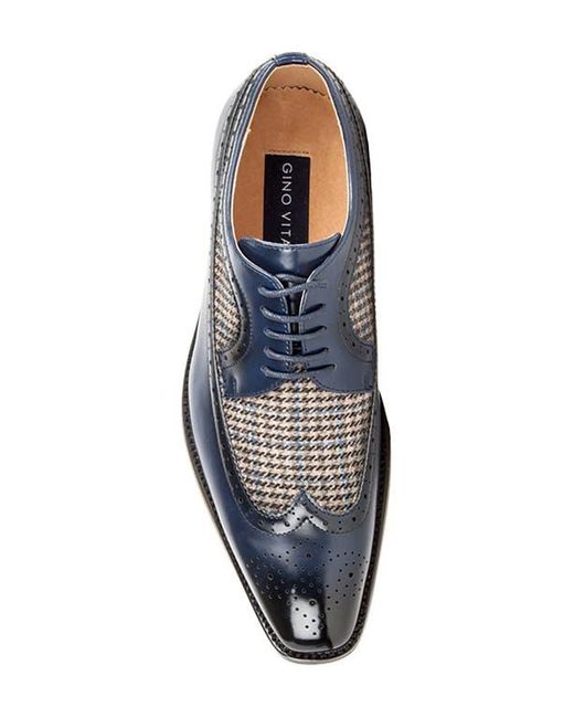 Gino Vitale Blue Houndstooth Wingtip Derby for men