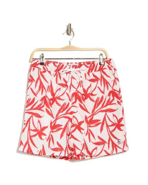 Original Penguin Red Print Volley Swim Trunks for men