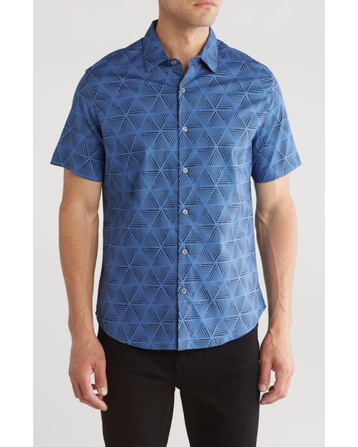 DKNY Blue Razi Short Sleeve Stretch Button-up Shirt for men