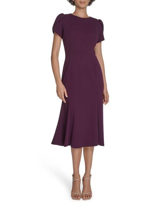 Calvin Klein Purple Tulip Sleeve Crepe A-Line Midi Dress