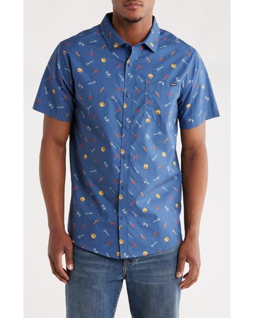 Hurley Blue Regular Fit Bbq Short Sleeve Button-Up Shirt for men