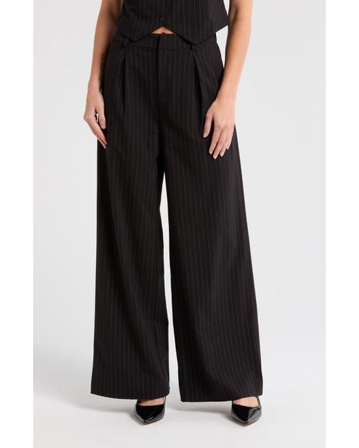 Leith High Waist Wide Leg Pinstripe Trousers in Black Lyst