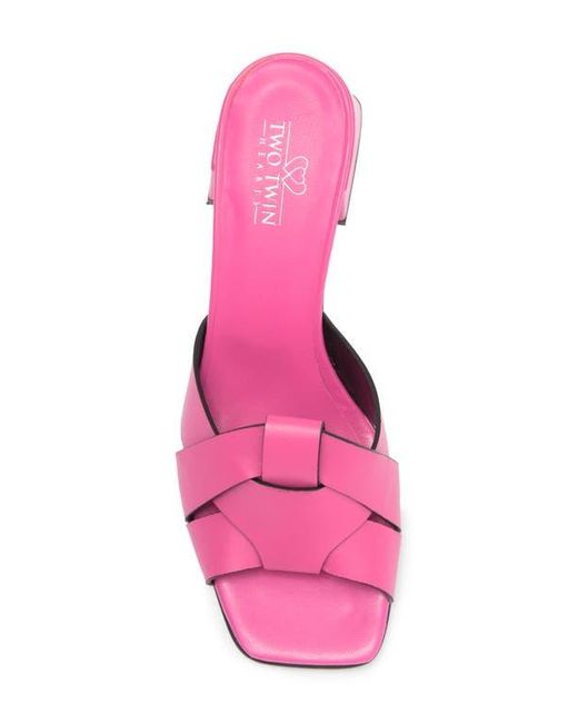 2 Twin Hearts Pink Cross Band Block Heel Sandal