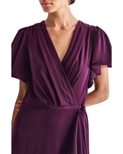 DKNY Flutter Sleeve Wrap Front Midi Dress in Purple | Lyst