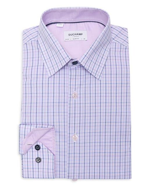 Duchamp Blue Plaid Print Slim Fit Dress Shirt for men