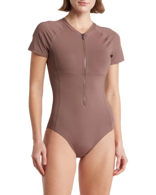 Catherine Malandrino Brown Front Zip One-piece Swimsuit