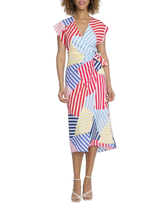 Maggy London Red Colorblock Wrap Midi Dress