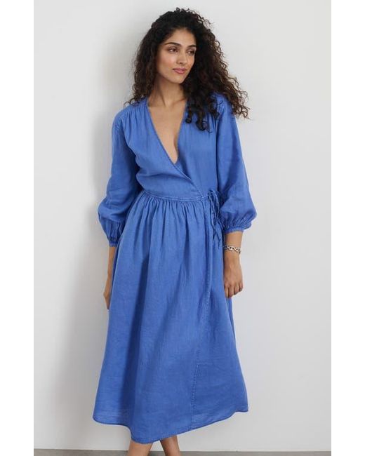 Alex Mill Blue Lauren Long Sleeve Linen Wrap Dress