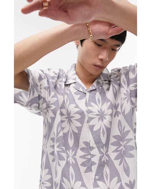 Topman White Relaxed Fit Floral Print Short Sleeve Button-up Shirt for men
