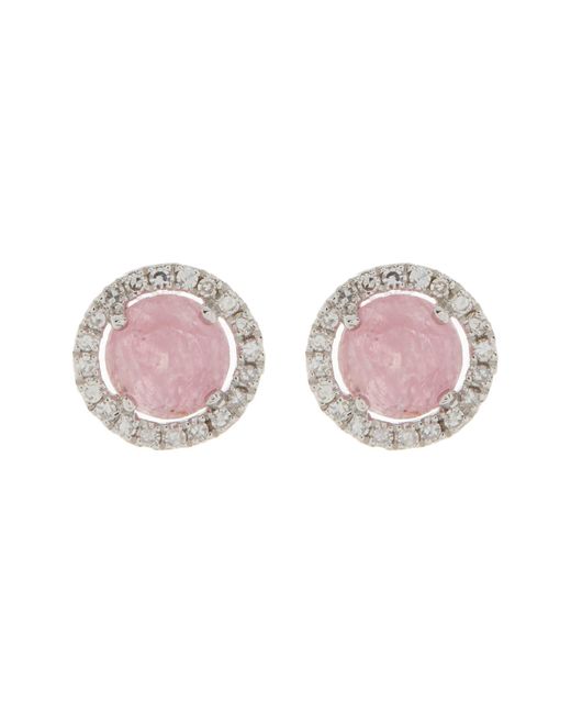 Meira T 14k White Gold Diamond Halo Pink Sapphire Stud Earrings
