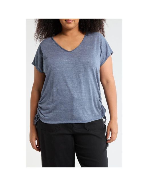 Max Studio Blue V-Neck Side Cinched Top