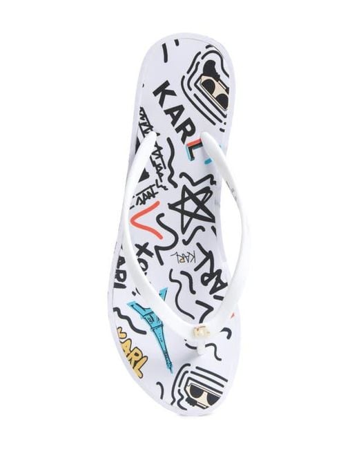 Karl Lagerfeld Blue Nola Graffiti Platform Flip Flop