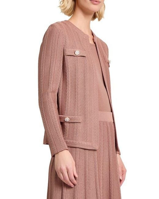 Misook Pink Heritage Braided Cable Soft Knit Jacket