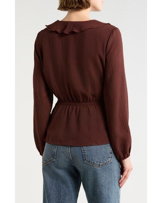 Max Studio Brown Ruffle Long Sleeve Faux Wrap Top
