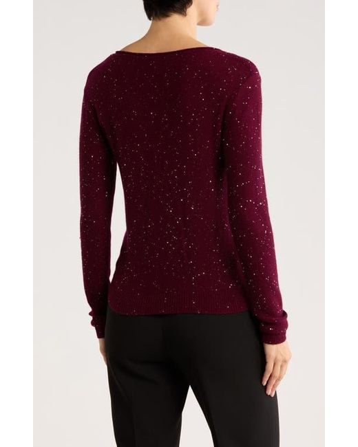 Sofiacashmere Purple Sequin V-Neck Wool Cashmere Blend Sweater