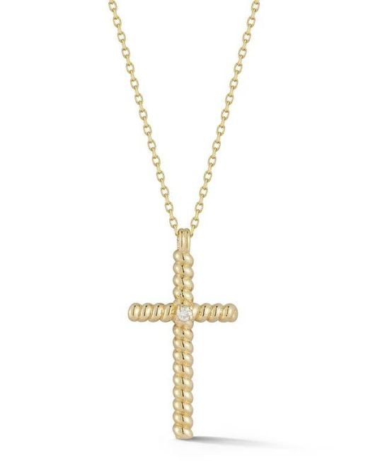 Ember Fine Jewelry Metallic 14K Diamond Cross Pendant Necklace