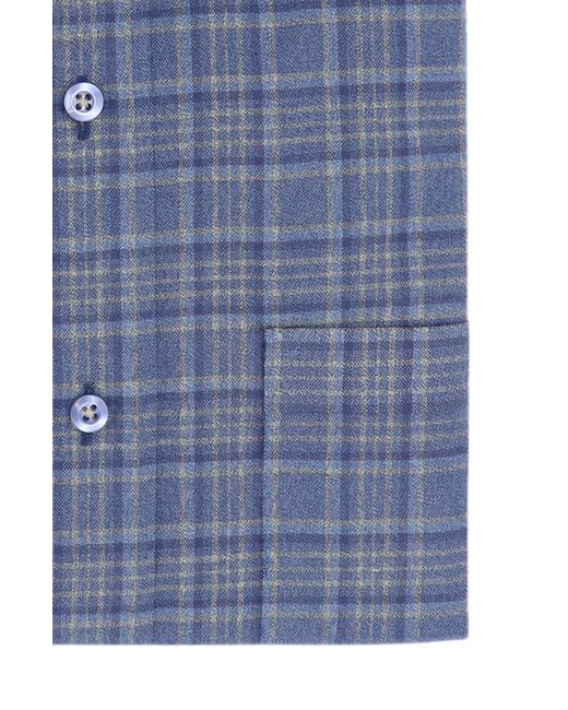 Lorenzo Uomo Blue Trim Fit Flannel Cotton Dress Shirt for men