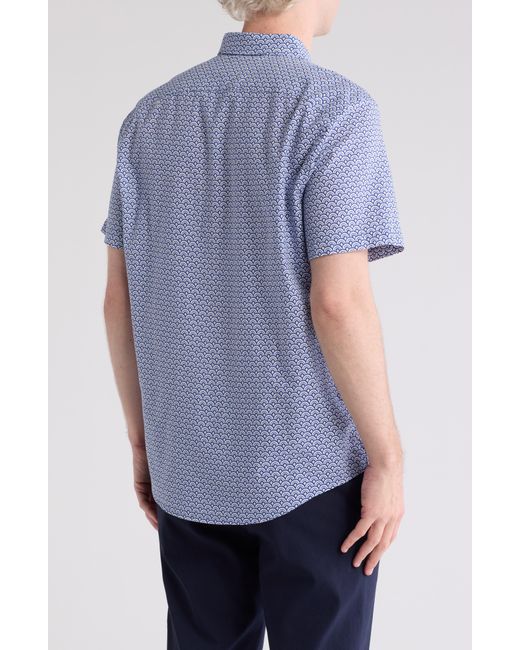 Original Penguin Blue Half Circle Print Short Sleeve Button-up Shirt for men
