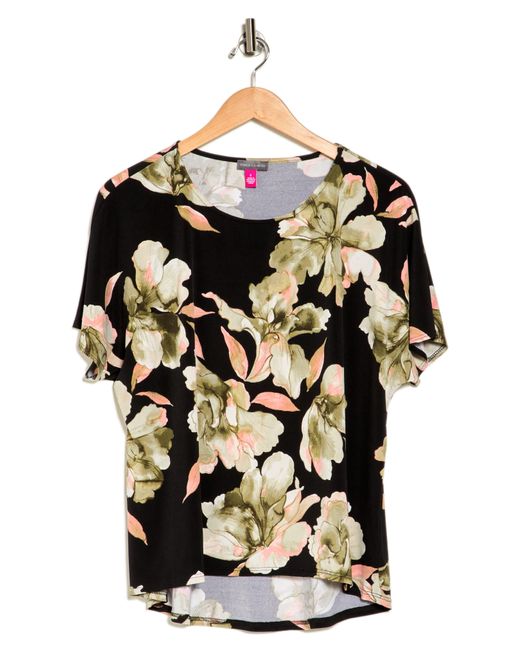 Vince Camuto Black Floral High-low Knit Top