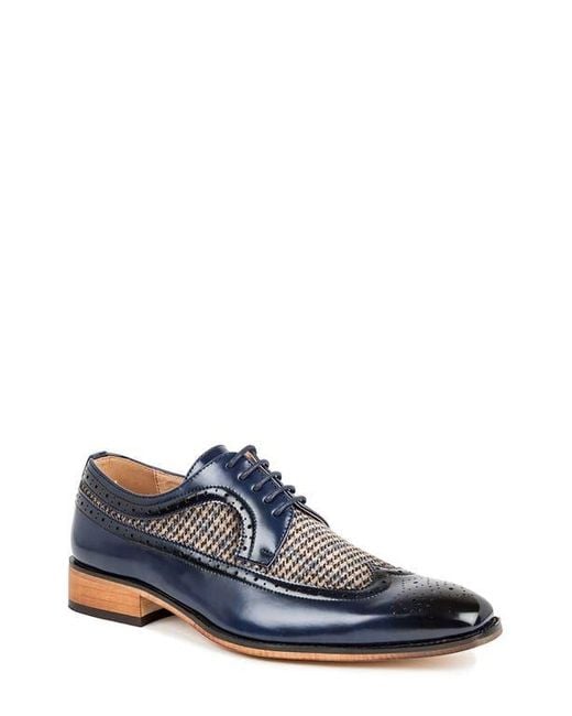 Gino Vitale Blue Houndstooth Wingtip Derby for men