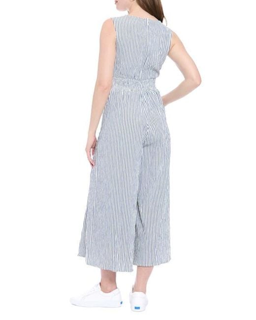 London Times Blue Stripe Crop Wide Leg Jumpsuit