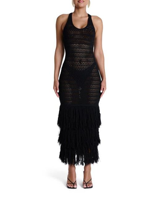 Naked Wardrobe Open Stitch Fringe Midi Dress in Black | Lyst Naked Wardrobe Open Stitch Fringe Midi Dress in Black | Lyst