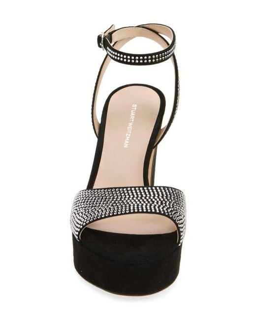 Stuart Weitzman Black Alaina Crystal Platform Sandal