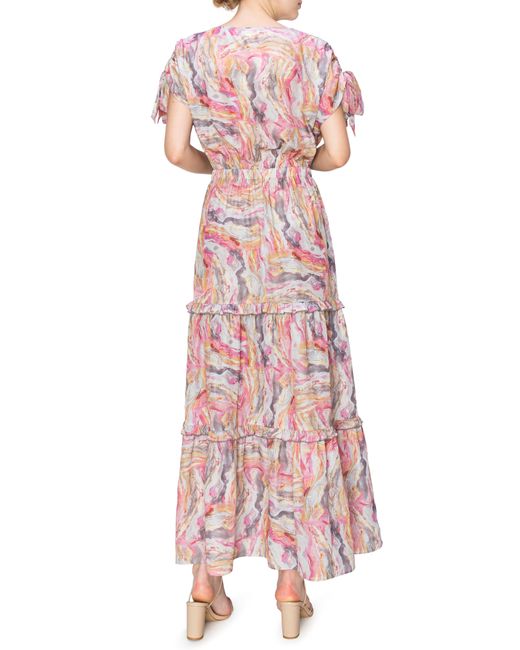 MELLODAY Pink Tie Sleeve Marble Print Dress