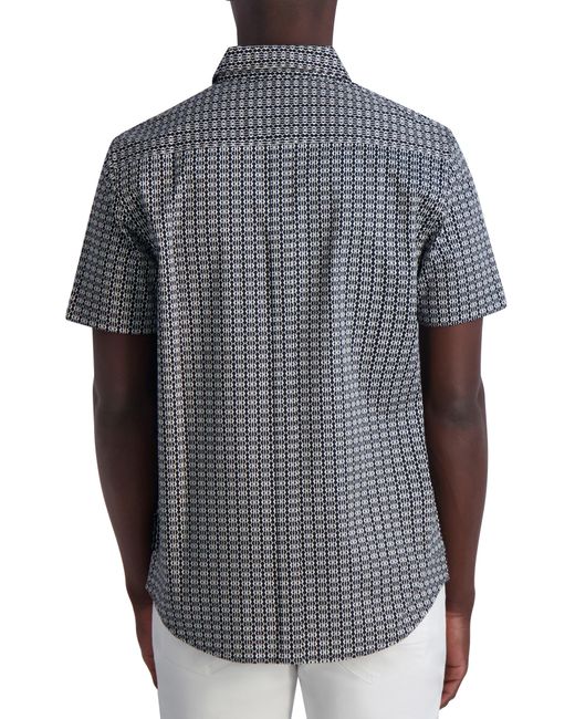 Karl Lagerfeld Black Geometric Short Sleeve Stretch Cotton Button-down Shirt for men