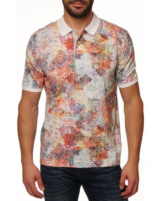 Robert Graham Red Mirta Paisley Floral Cotton Knit Polo for men