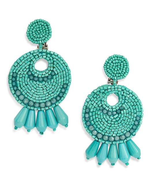 Kenneth Jay Lane Blue Beaded Drop Clip-On Earrings
