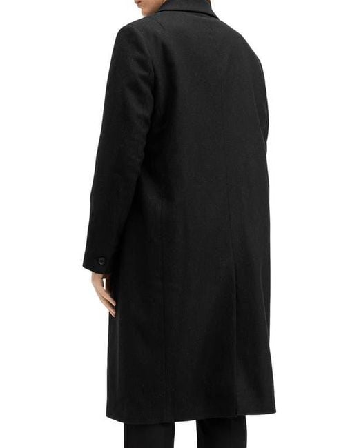 AllSaints Black Arcade Double Breasted Wool Blend Topcoat for men