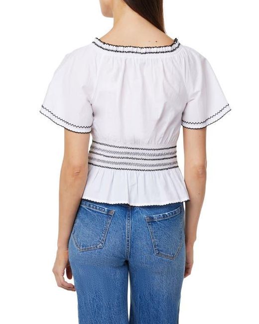 Kensie White Embroidered Flutter Sleeve Peplum Top