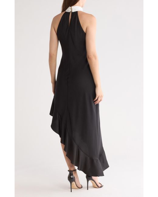Karl Lagerfeld Black Asymmetric Satin Back Crepe Dress