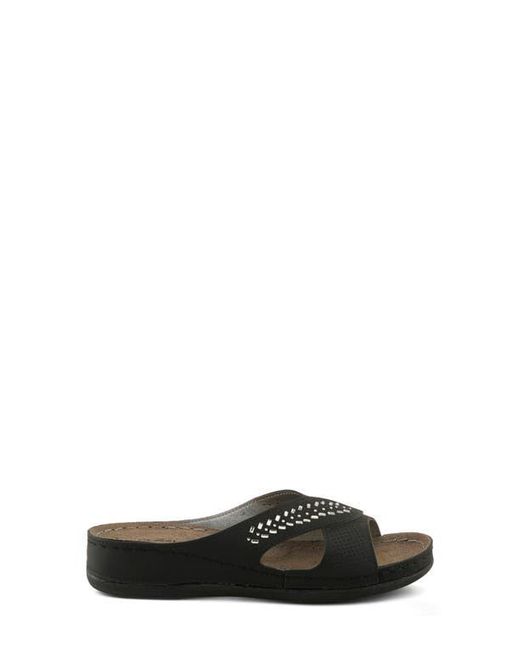 Flexus by Spring Step Black Rhinestone Wedge Slide Sandal