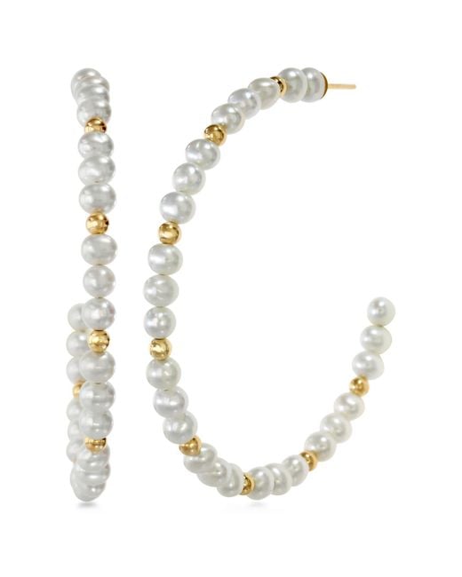 Effy White 14k Yellow Gold Beaded Freshwater Pearl Hoop Earrings